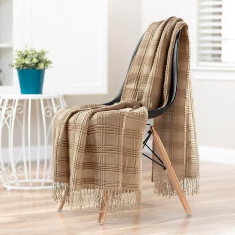 CHANASYA Pleated Solid Blue Acrylic Throw Blanket with Tassels - 50 in. x 65 in - Picture 3 of 4